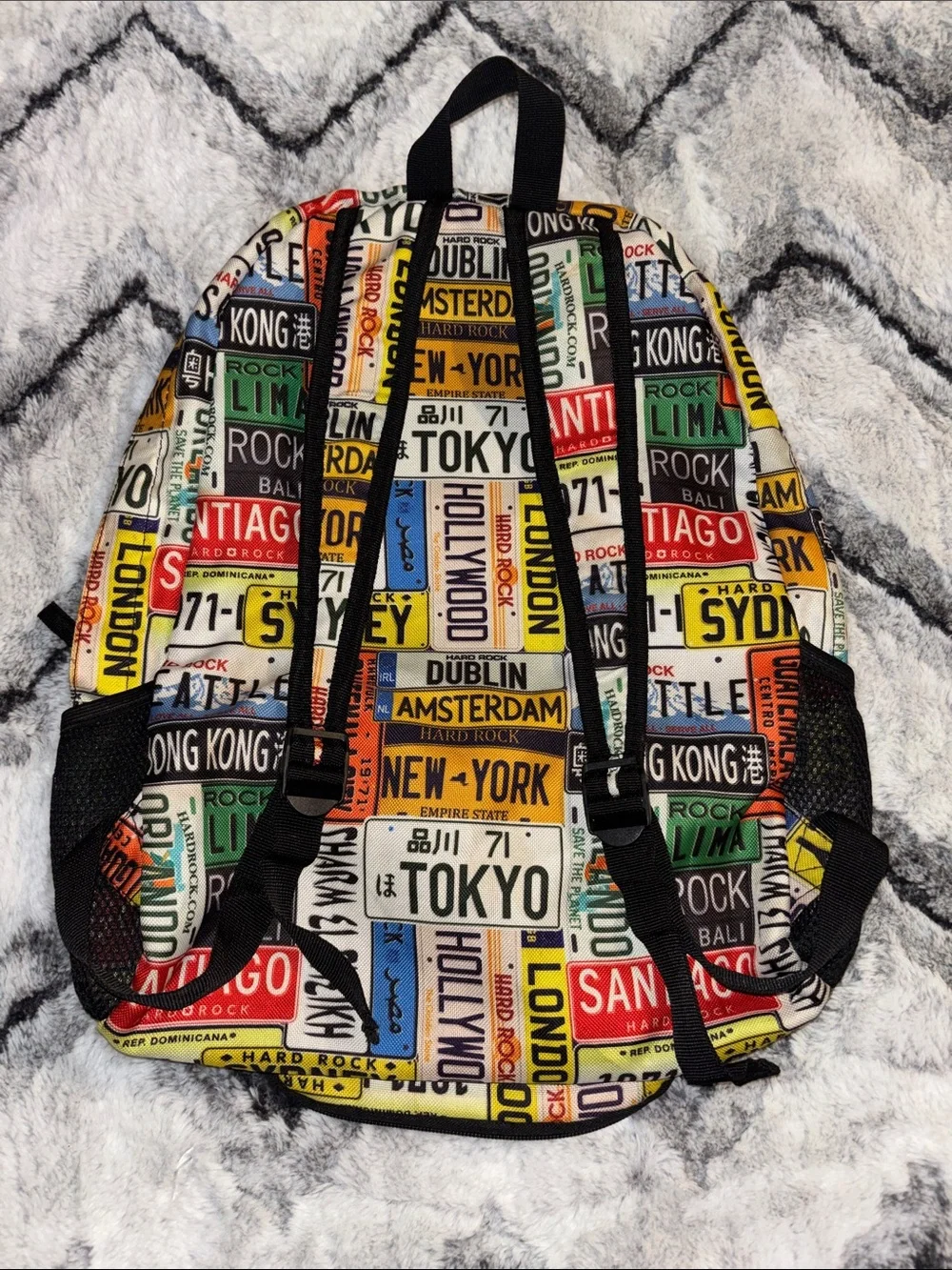 Hard Rock Cafe Multicolor City License Plate Print Backpack